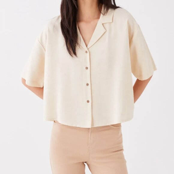LCW Vision Plain Short Sleeve Linen Blend Women's Shirt - Picture 1 of 7